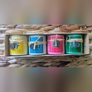 Set of Four Scented Candles in Vibrant Colors With Pendants
